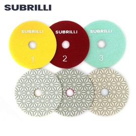 SUBRILLI Dry/Wet 3 Step Diamond Polishing Pads 4 Inch for Granite Marble Quartz Concrete