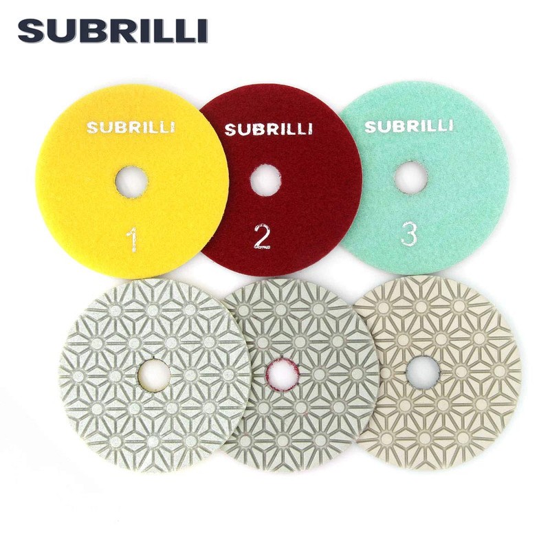 SUBRILLI Dry/Wet 3 Step Diamond Polishing Pads 4 Inch for