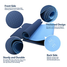 Attraction Design Yoga Mat Non Slip Exercise Mat Extra Thick Workout Mat Towel Set, Eco Friendly Exercise Yoga Mat High Density Fitness Pilates Mat with Carrying Strap, 72"x 24" (Blue Set)