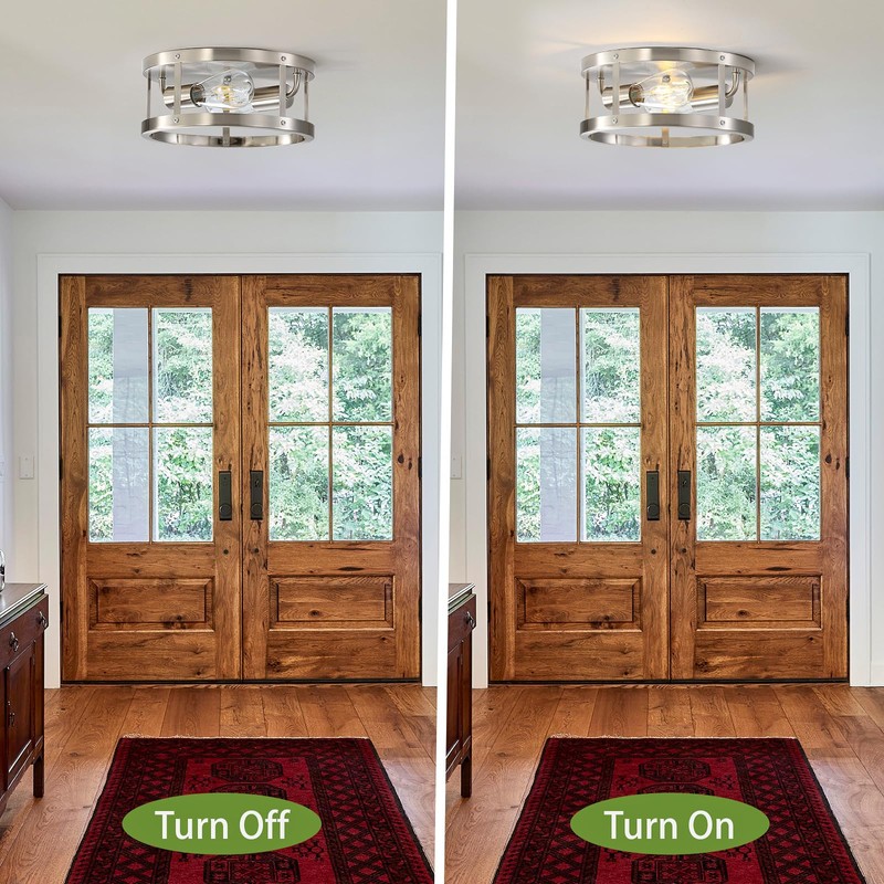 DOXVIEZE 2-Pack Close to Ceiling Lights, Modern Brushed Nickle Semi