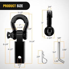 Nilight Shackle Hitch Receiver 2Inch 45000 LBs Breaking Strength 3/4" D Ring w/Trailer Pin Heavy Duty Solid Recovery Towing Kit for Trucks Jeeps Off-Road