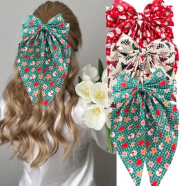Christmas Hair Bows Clips 3 Pcs Xmas Tree Snowmen Gingerbread Man Design Christmas Hair Clips Non-Slip Big Long Tail Hair Ribbons Holiday Hair Accessories Gifts for Women Festival Party Decorations