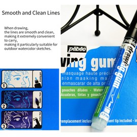 Jeanoko Drawing Gum, Masking Fluid Marker Pen White Covering Continuous Line Changeable Refill for Watercolor Art Supplies Washable Liquid Mark Pen Masking Fluid Pen For Watercolour