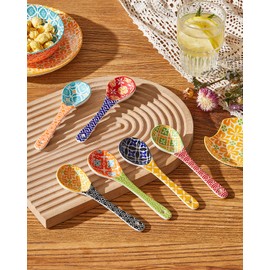 Metahom Ceramic Serving Spoons, Colorful Soup Spoons Set for Cereal, Soups, Stews, Ramen, Dishwasher & Microwave Safe, Cute Porcelain Spoons, Set of 6
