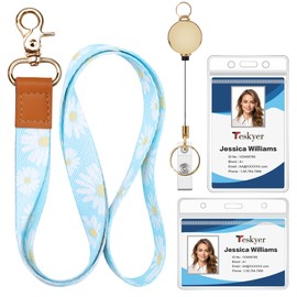 Teskyer Daisies Lanyard with Card Holder, ID Badge Holder, Retractable Lanyard, Plastic, Transparent, with Resealable Zipper, Waterproof, Soft, Daisies