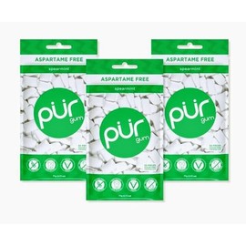 PUR Xylitol Chewing Gum SPEARMINT (55 Pieces, 3 Pack) Sugarless Vegan Dry-Mouth