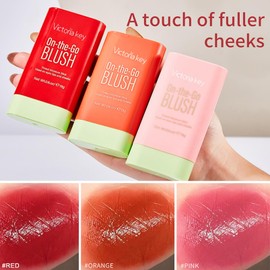 3 Faben Creme Blush Stick, 3-IN-1 Multi Rouge Stick für Wangen, Augen und Lippen, Feuchtigkeitsspendende Face Cream Blusher, Glatt Milk Matte Rouge, Langanhaltend, Wischfest, Leicht zu Verwischen