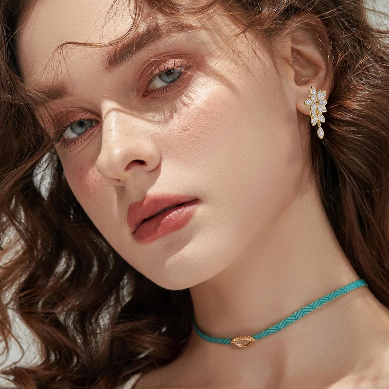 lijiayione 14K Gold Elegant Stud Marquise Cubic Zirconia Moissanite Dangle