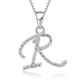 NO TARIFF Custom Name Jewelry 925 Sterling Silver VVS Moissanite Letter R Pendant Necklace Minimalist Charm ChainColor: White