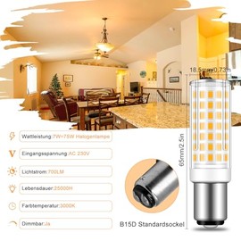 XIMNCHNI B15D LED Dimmable 7W Replacement for Osram Halolux Ceram 75W B15D Halogen Lamp, 700 Lumens, Warm White? 3000K, 360% beam angle, (2-pack) [Energy Class A++]