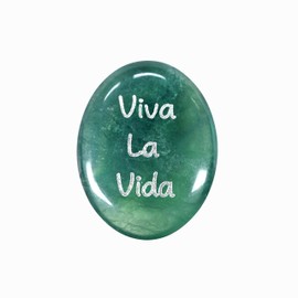 Gemstone Green Fluorite Crystal Plam Stone with Engraved Inspirational Stones, Natural Hand Carved Pocket Palm Stone for Meditation Balancing (Fluorite with Viva La Vida)