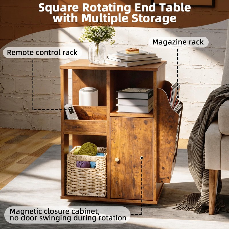 Square Rotating End Table with Storage, 16"D x 16"W x