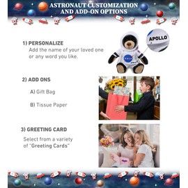 DolliBu Black Bear with Red Plaid Hoodie Astronaut Plush Toy - Astronaut Stuffed Animal with Space Helmet and NASA Astronaut Suit, Spaceman Doll Decor for Girls and Boys with Personalization - 9 Inch