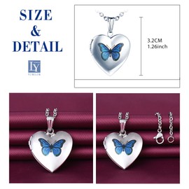Yumilok Locket Chain Women's Necklace Love Heart Butterfly Amulet Locket for Opening Pictures Photo Gifts for Girlfriend Wife Mother, Stainless Steel
