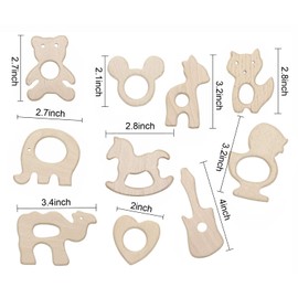 Baby Teething Toys Penta Angel 10Pcs Natural Wooden Teething Animal Rings for Newborn Toddler Infant (10)