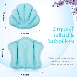 Jetec 2 Pcs Inflatable Bath Pillow with Suction Cup Bathtub Spa Pillow Neck Support Supplies Shell-Shaped Soft Inflatable Cushion Large Small Size Fits All Tub Pool Bath and Bathroom(Blue)