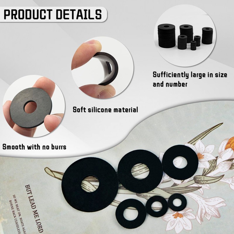 150 PCS Flat Rubber Washers Assortment Kit, Black Rubber Washers