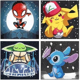 Diamond Art Kits for Kids, Diamond Painting Mosaic Kits for Ages 8-12 and Kids Diamond Art Kits for Girls and Boys, Full Drill Crystal Art Kits for Home Wall Decor - Set of 4 Pieces 6" x 6"