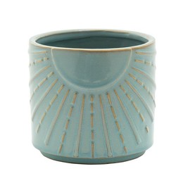 Napco Imports Indoor Outdoor Plant Succulent Herb Flower Pot 4.75 Inch Ceramic Blue Sun Beams