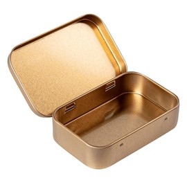Restaurantware RW Base 4.5 Ounce Rectangular Tin Containers 10 Durable Tin Boxes With Lids - Hinged Lids Rounded Edges Gold Tin Storage Containers Customizable Fits Mints Pills Or Herbs