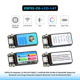 LAFVIN ESP32-C6 Development Board with 1.47inch 172×320 262K LCD Display, 2.4GHz Wi-Fi 6, Bluetooth 5.3, 160MHz Single-Core Processor