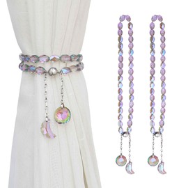 VERSAINSECT Curtain Tiebacks, 2 Pack Crystal Beaded Sun & Moon Pendants Sheers/Draperies Holdbacks for Window Home Office Decor (Purple)