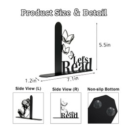 Metal Girl Reading Book Bookends，Lets Read Bookends for Shelves Bookshelf Decorative Objects Home Office Desk Bookshelf Decor Nice Gift for Women (Black)