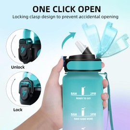 Grsta Drinking Bottle 1 L, Water Bottle with Straw, Sports Water Bottle, Can Be Carried, Drinking Bottle Leak-Proof with Time, Adult Drinking Bottle for Fitness, Hiking, Camping, Yoga