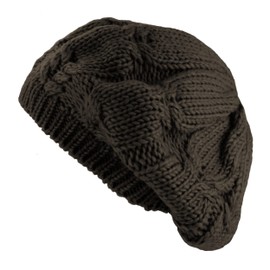 The Hat Depot Fashion Thick and Soft Knitted Beret Beanie Hat (2. Curly Dark Brown)