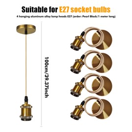 Pack of 4 Vintage Pendant Lights, Metal Lamp Suspension E27 with Screw Ring, E27 Vintage Lamp Holder with Cable 100 cm, Vintage Lamp, DIY Pendant Lamp for Living Room Ceiling Lamp (Vintage Gold)