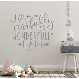 26"x24" I Am Fearfully and Wonderfully Made Psalm 139:14 Christian Bible Verse Scripture Wall Decal Sticker Art Mural Home Decor