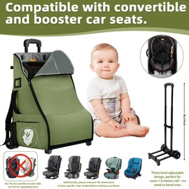 DerBiedersinn Car Seat Travel Bag with Wheels for Airplane, Waterproof Padded Car Seat Carrier Backpack for Airport, Fits Infant & Convertible Seats，Green