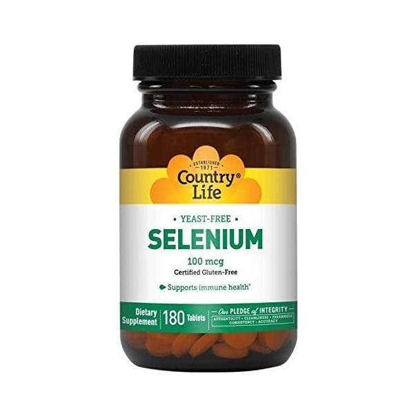 Country Life Selenium 100 mcg Yeast Free, 180-Count