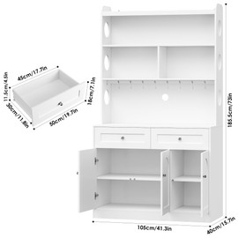 FACBOTALL 73" Tall Pantry Cabinet with Microwave Stand,Kitchen Hutch Cabinet with Countertop & Drawers & Hooks,Sideboard Buffet Cabinet for Hallway,Living Room,White