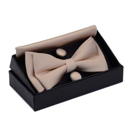 Champagne Bow Tie and Pocket Square Cufflink Sets Mnes Wedding Double Fold Pre-tied Bow Ties (UK0577-10)