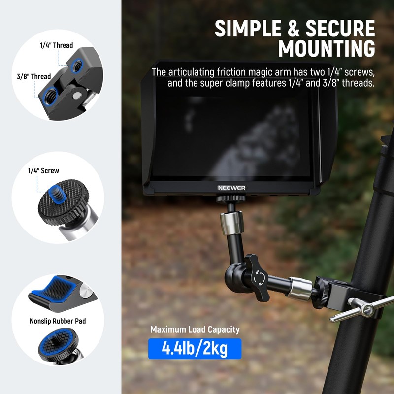NEEWER 6"/15cm Adjustable Magic Arm with Super Clamp, 1/4" &