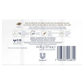 Dove Jabón en Barra Original con 1/4 de crema humectante, 4 piezas de 90g