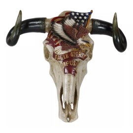 Rustic Western Cow Skull With Bald Eagle American Flag Spirit Of USA Wall Decor