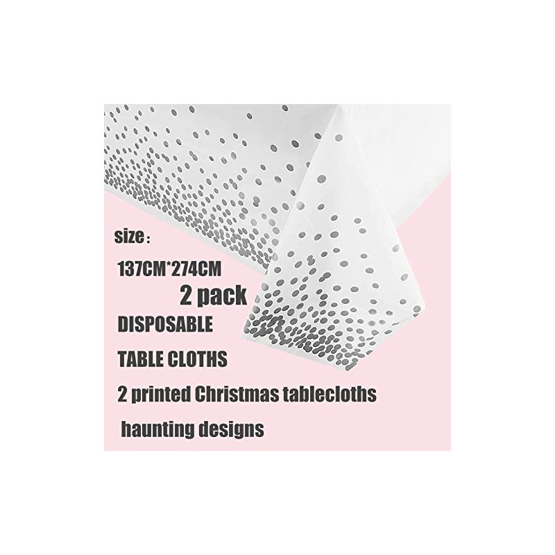 2Pcs 137*274cm White and Silver Disposable Table Cloth Table Covers,Party
