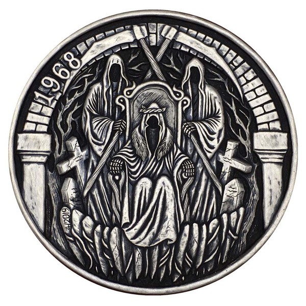 Valar Morghulis Antique Silver Coin Collection HOBO Skull Art Scythe Grim Reaper Punk Eagle Coin