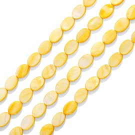 Firstmeet Flat Oval Shell Beads Natural Freshwater Mother of Pearl Loose Beads for Jewelry Necklace Bracelet Earring Craft (DIY-1029-Yellow)