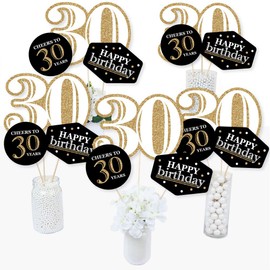 Adult 30th Birthday - Gold - Birthday Party Centerpiece Sticks - Table Toppers - Set of 15