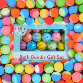 60 Pcs Bath Bombs Set - Massive Quantity Natural Bath Bombs for Kids/Women/Men Individually Wrapped Handmade Organic Bath Supplies Relaxing Kit - for Birthday, Christmas, Mother's Day