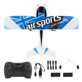 RC Airplane 2.4Ghz EPP Plastic Remote Control Aircraft Glider with LED Light for Beginner Adult Kids Blue Dual Battery