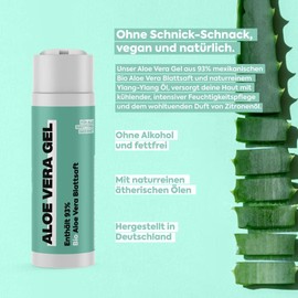 Organic Aloe Vera Gel | Soothing for Stressed Dry Skin | Intensive Moisturiser | All Skin Types | 100% Natural Cosmetics | Face and Body | 200 ml