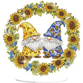 Gnome Flower Diamond Painting Desktop Ornament, Diamond Art Painting Kit for Adults, Crystal Diamond Gem Art Tabletop Ornaments Double Sided, Stand Up Diamonds Art Crafts for Home Decor, Box Package