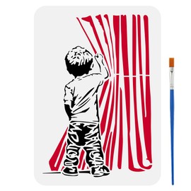 FINGERINSPIRE Banksy Painting Stencil Behind the Scenes 21 x 29.7 cm A Little Boy Raises a Curtain High Stencil with Brush and Tried to See What Is Behind It Stencil Banksy Theme Template