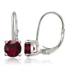 Sterling Silver Created Ruby Round Prong-Set Leverback Earrings