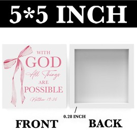 Pink Room Decor, Christian Bible Verse Decoration, Christian Gifts for Women, Pink Coquette Bow Decoration, Birthday Gift for Women,Inspirational Wooden Box Sign Office Accessories Decor-Matthew 19:26