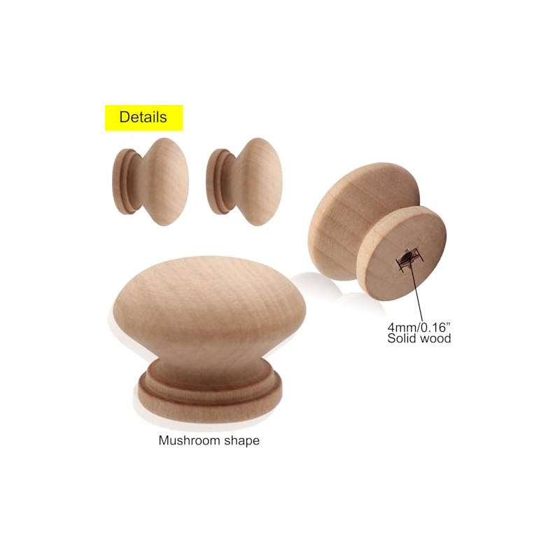 20Pcs Wooden Cabinet Knobs Unfinished Wood Knobs for Dresser Mushroom